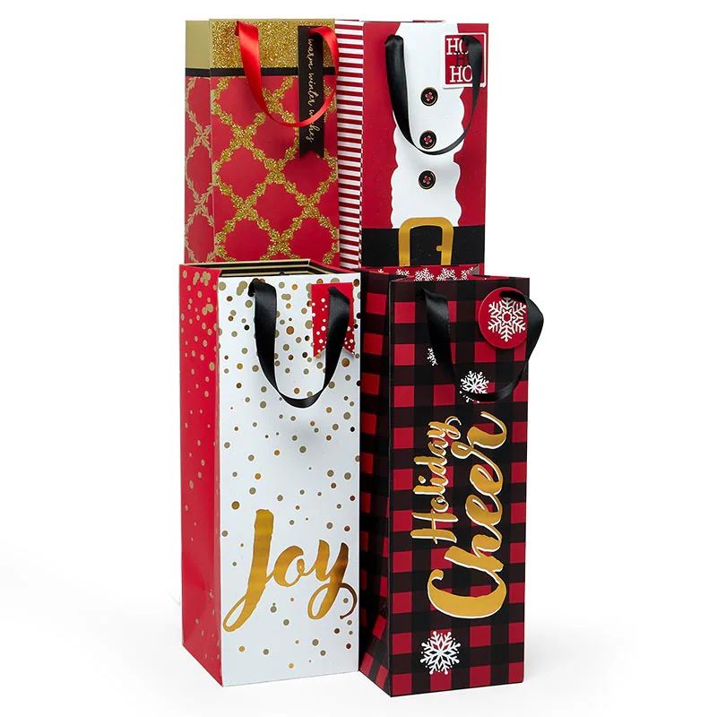 assorted christmas and holiday themed wine gift bags