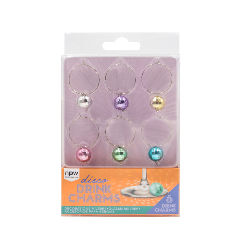 Pack of disco drink charms with colorful beads on a white background
