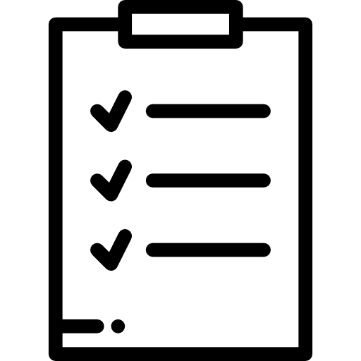 Icon of a clipboard with a checklist on a white background