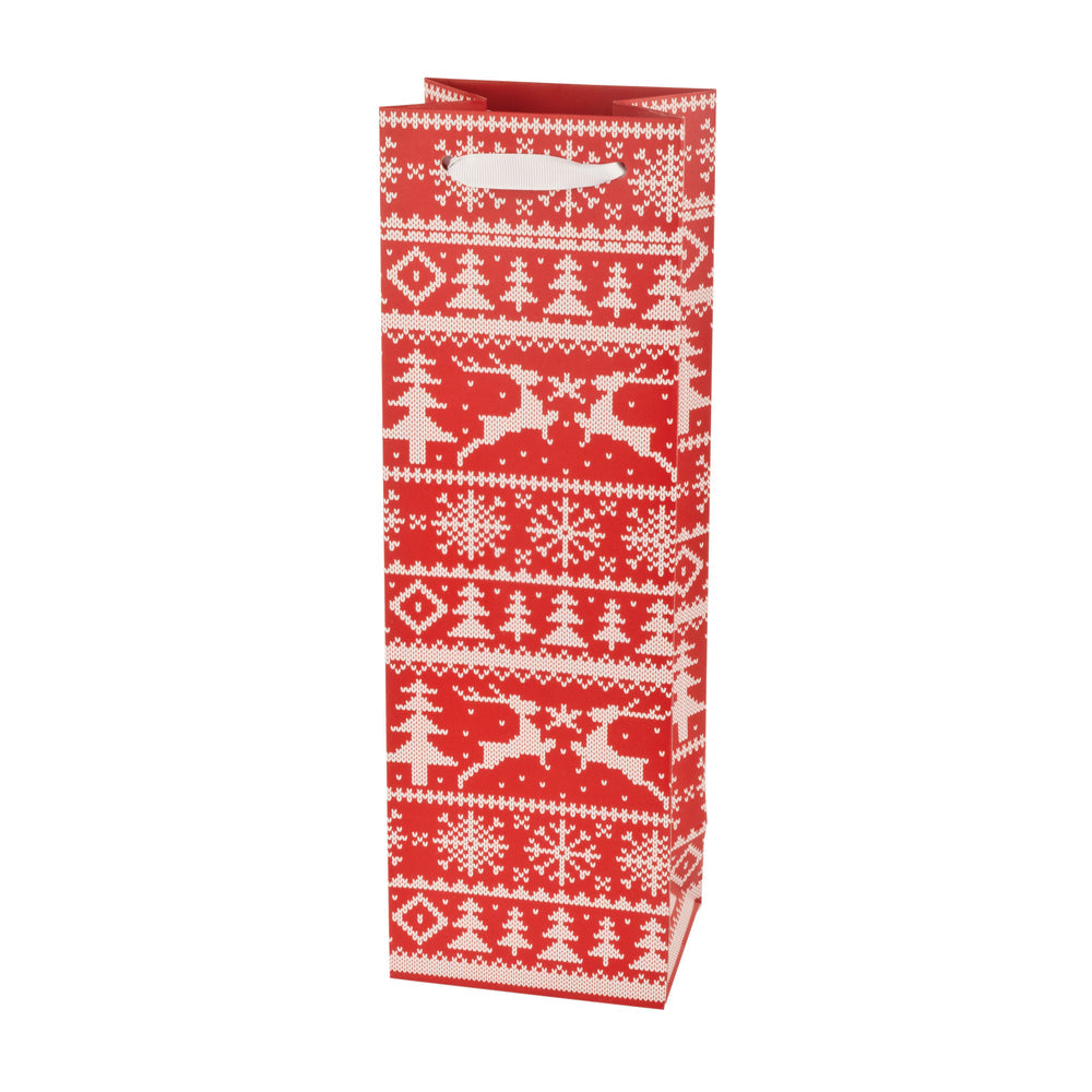 red and white nordic sweater wine gift back